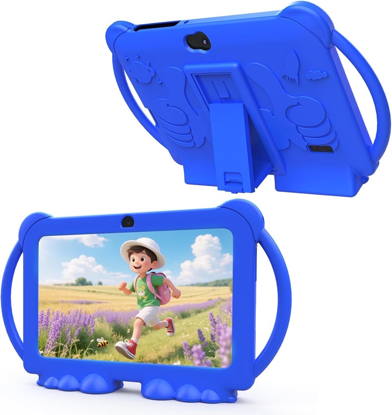 HOTTABLET Kids Tablet 7 inch Android 12, 4GB RAM 32GB ROM, 512GB Expandsion, with Parental Control, WiFi, Bluetooth, Dual Camera with Silicone Case, 1PCS(Blue) - Image 1